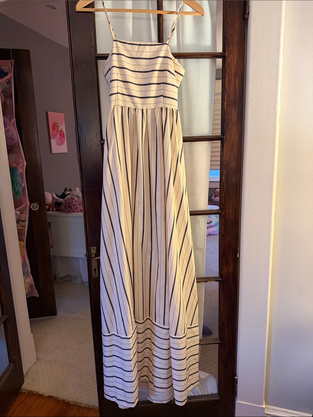 Striped Spaghetti-Strap Maxi Dress - White/Black